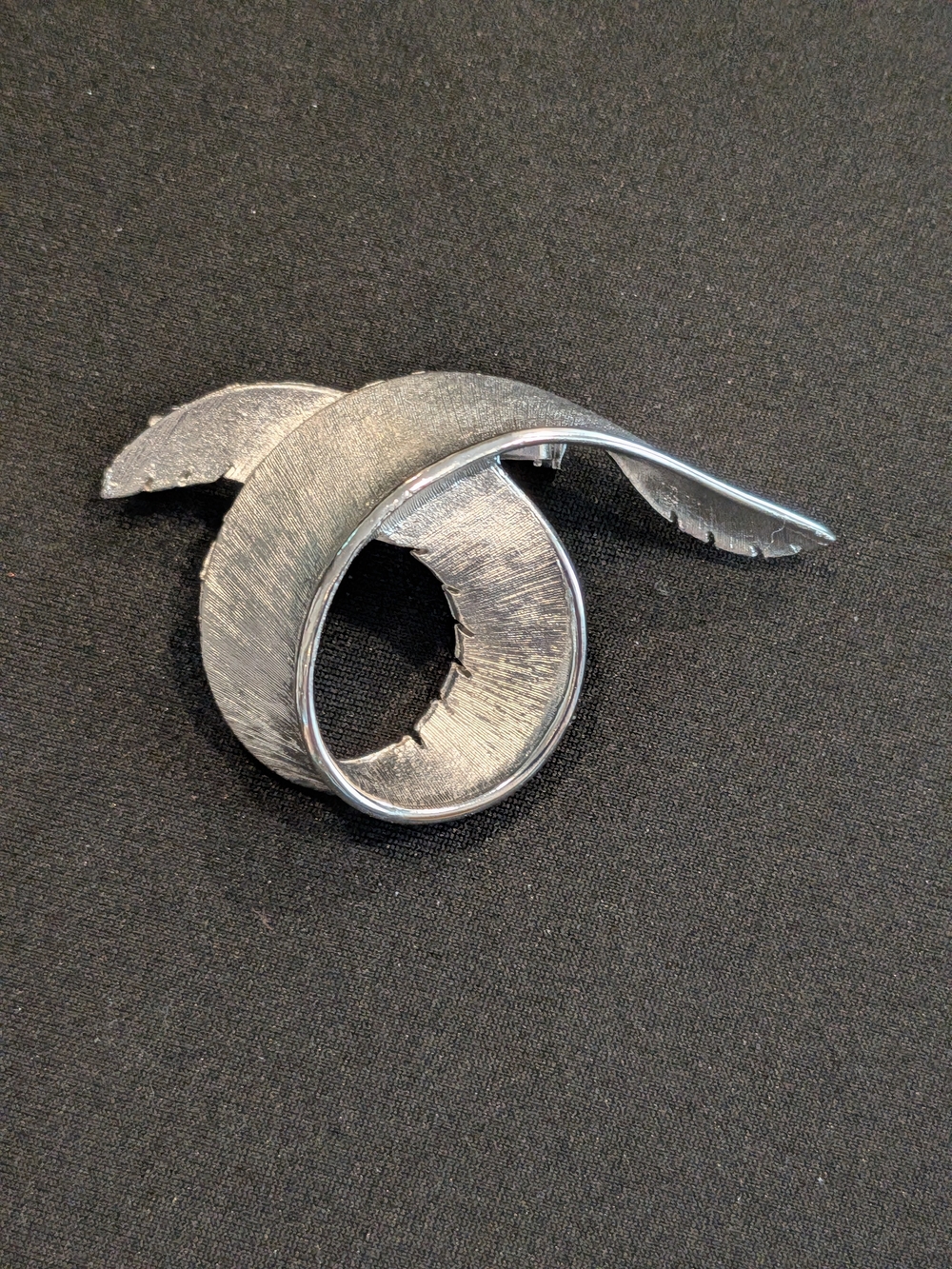 Silver Swirl Leaf Brooch - Vintage 2007 Modernist Style Silver-Tone Brooch